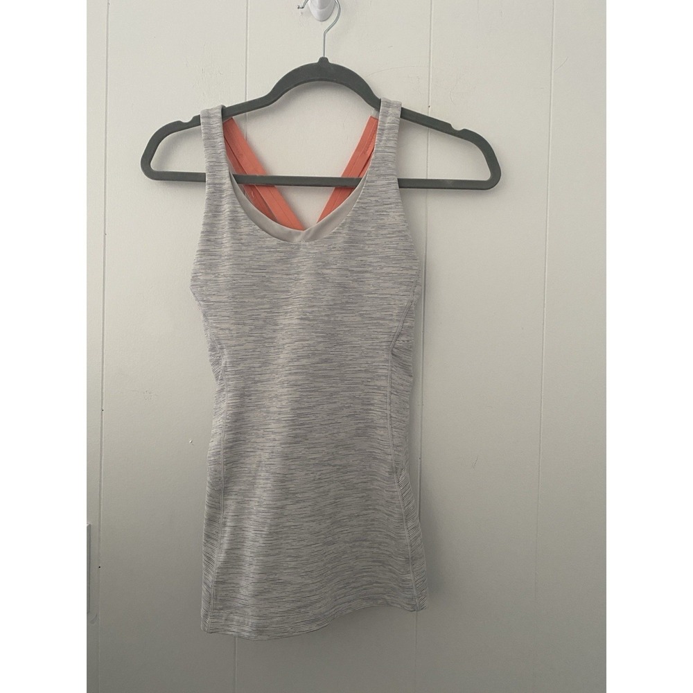 Lululemon Stash N Run Tank Gray/Coral Medium Support Removable Pads  Size‎ 2/4
